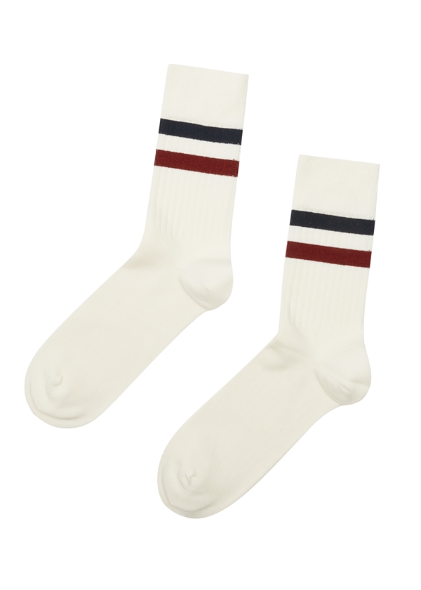 Klitmøller Collective Retro Cotton Sock - Cream/navy/clay red